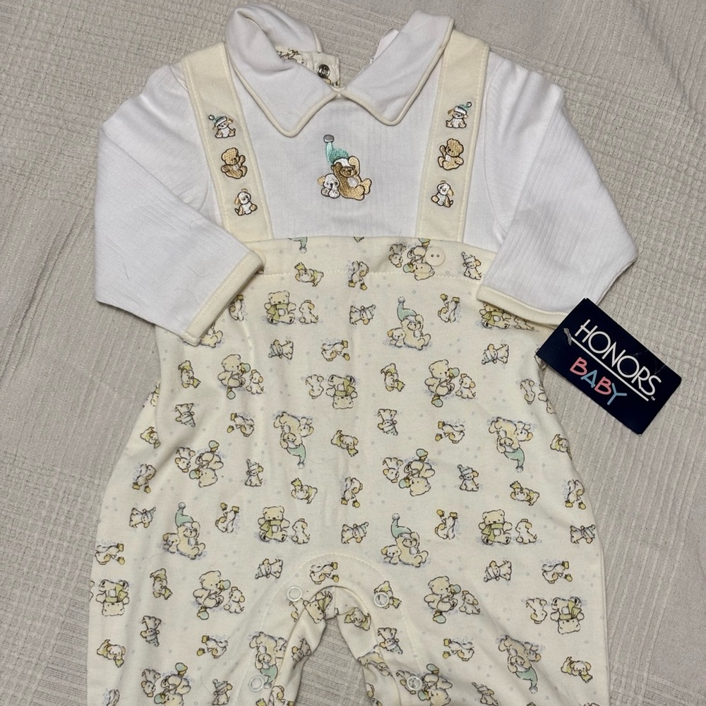 Cream Teddy Print Overalls